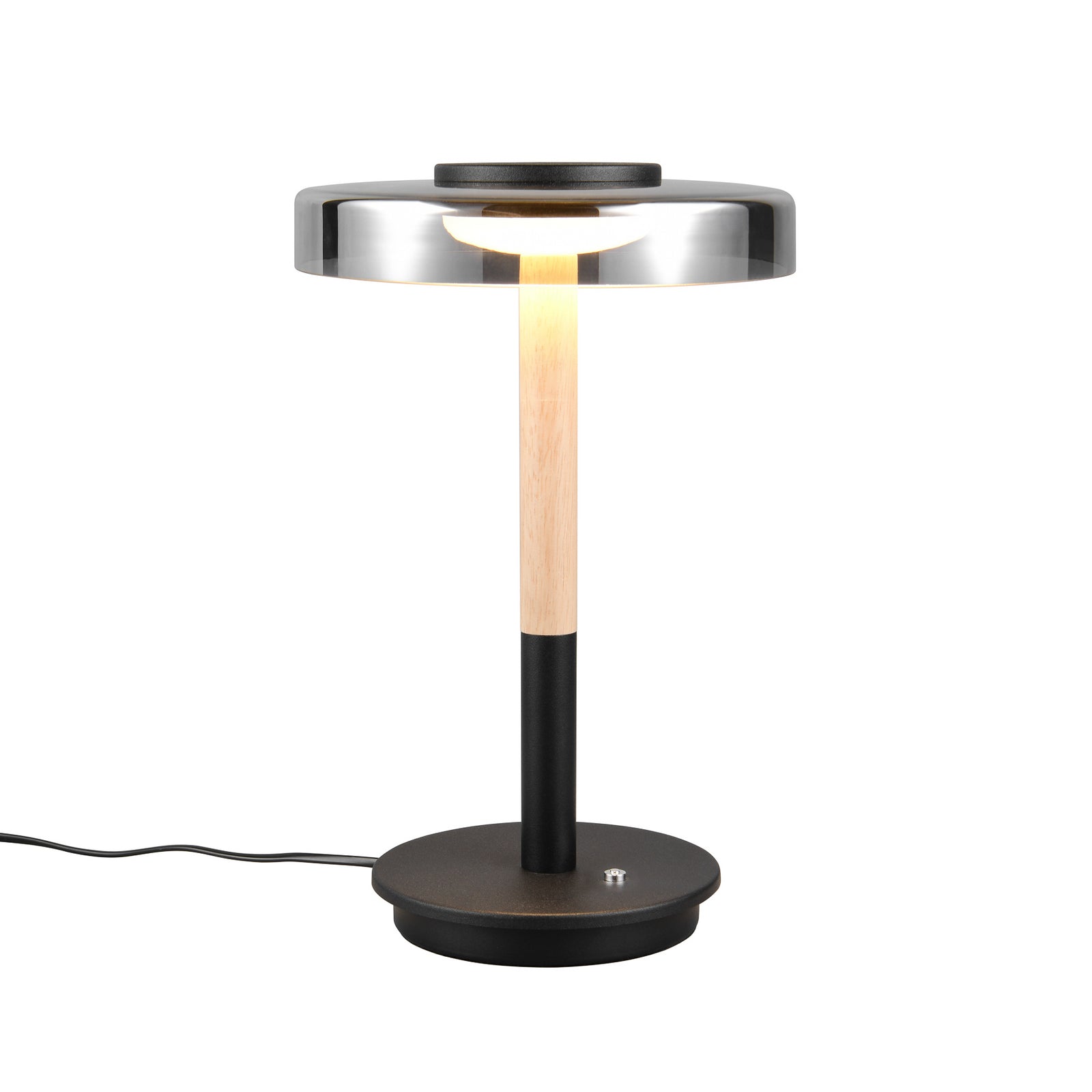 LED bordlampe Celeste dimbar glass og tre krom bakside