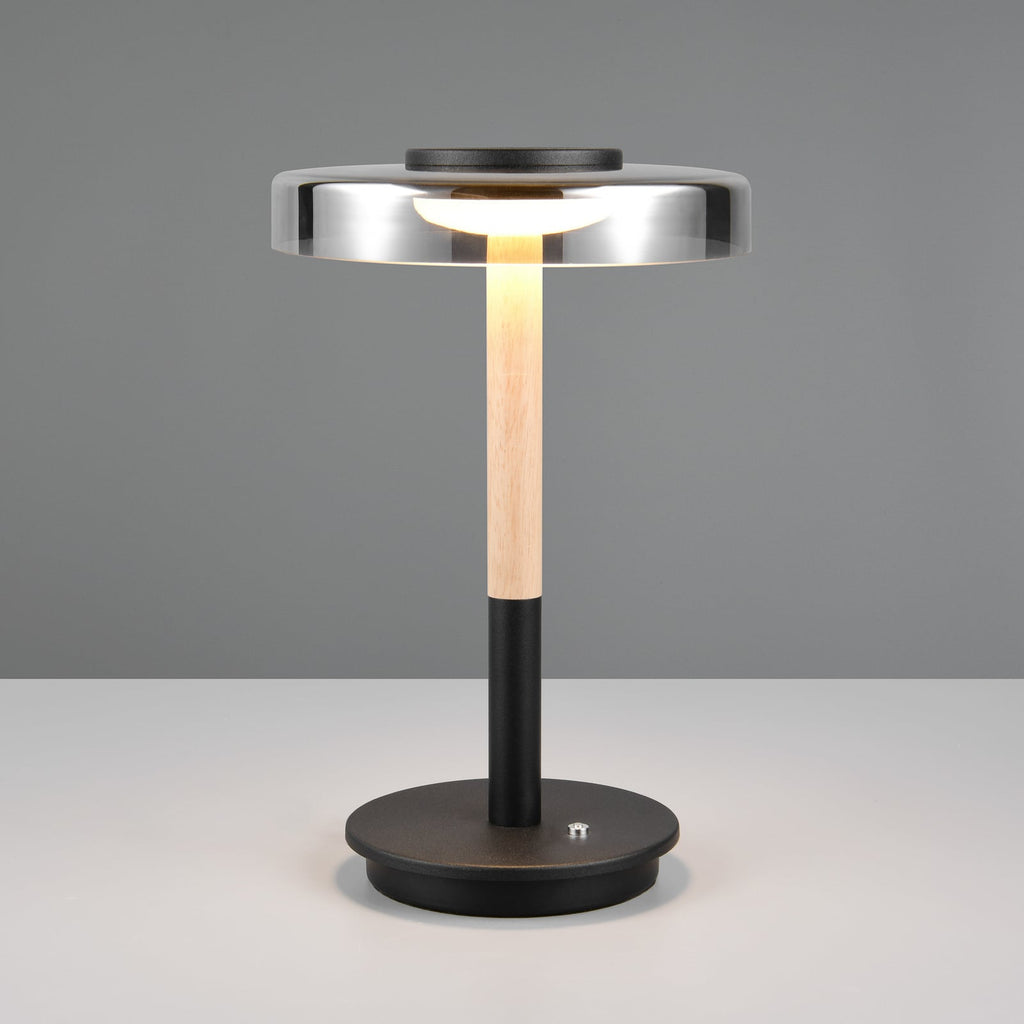 Detalj av glass og tre på LED bordlampe Celeste dimbar