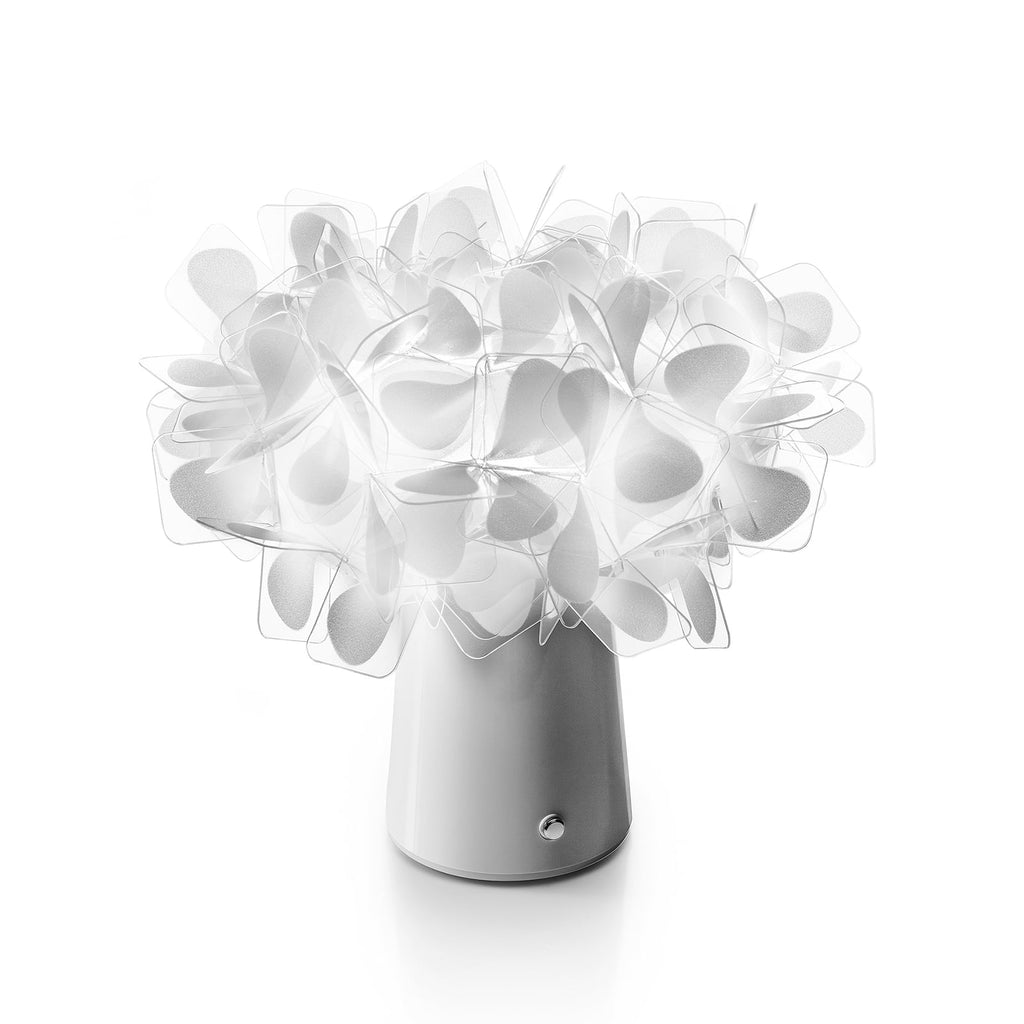 LED bordlampe Clizia dimbar oppladbar Ø27 cm hvit detalj av skjerm