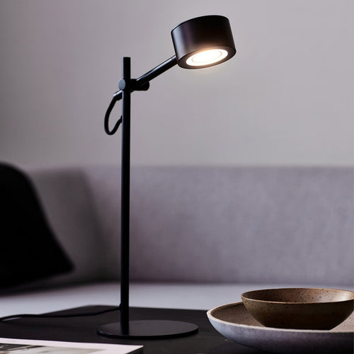 LED bordlampe Clyde dimbar justerbart hode svart forfra