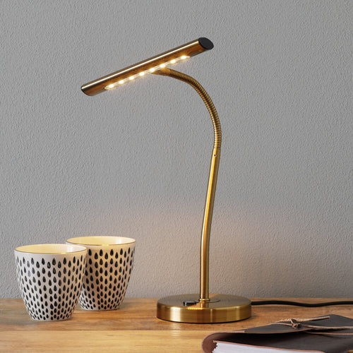 LED bordlampe Curtis dimbar fleksibel antikk messing forfra