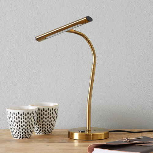 LED bordlampe Curtis dimbar fleksibel antikk messing bakside