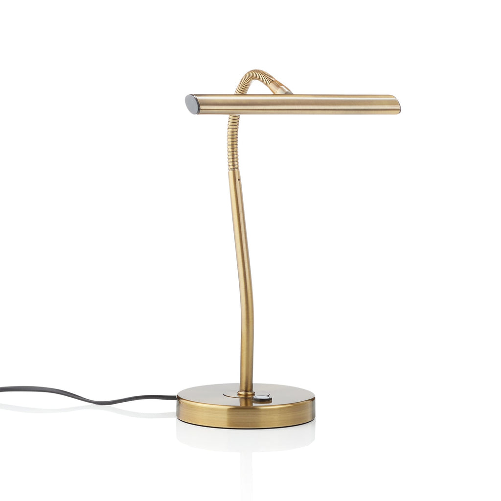 LED bordlampe Curtis dimbar fleksibel antikk messing detalj av lampehode