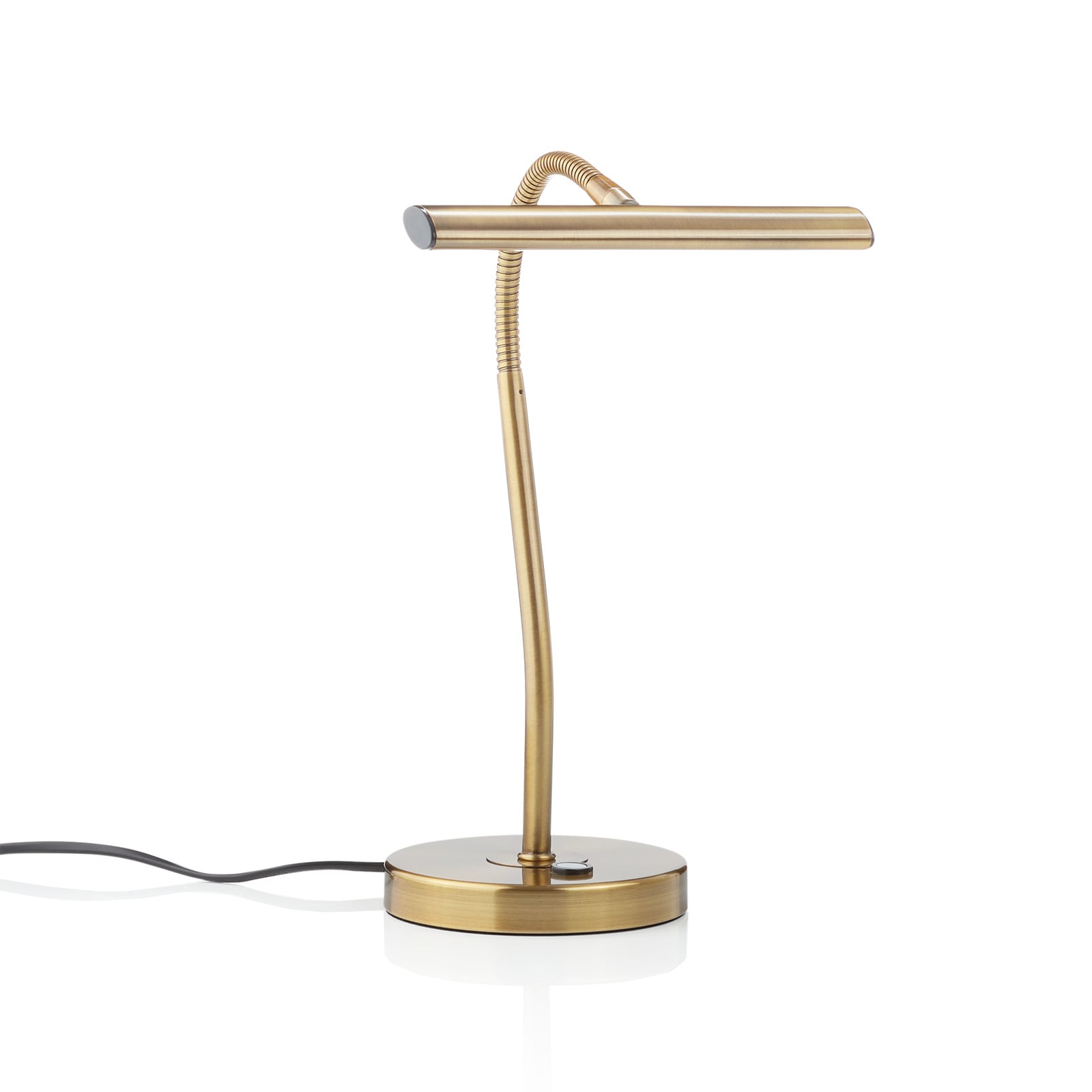 LED bordlampe Curtis dimbar fleksibel antikk messing detalj av lampehode