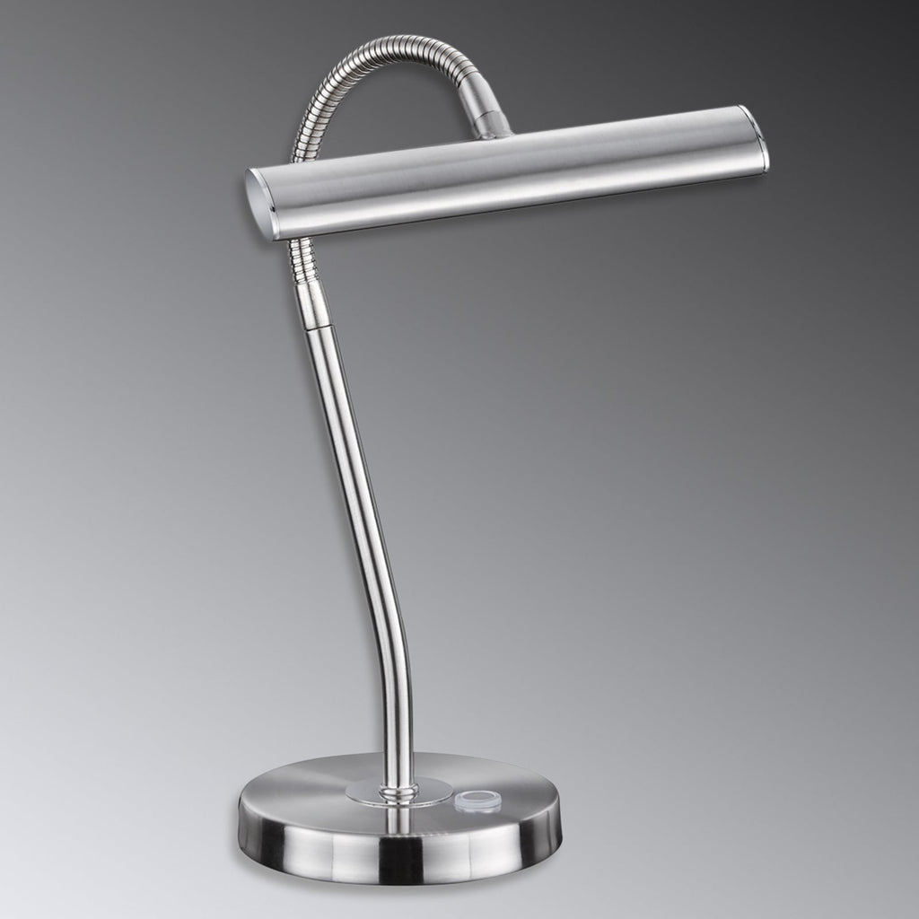 LED-bordlampe Curtis dimbar matt nikkel detalj av touch-dimmer