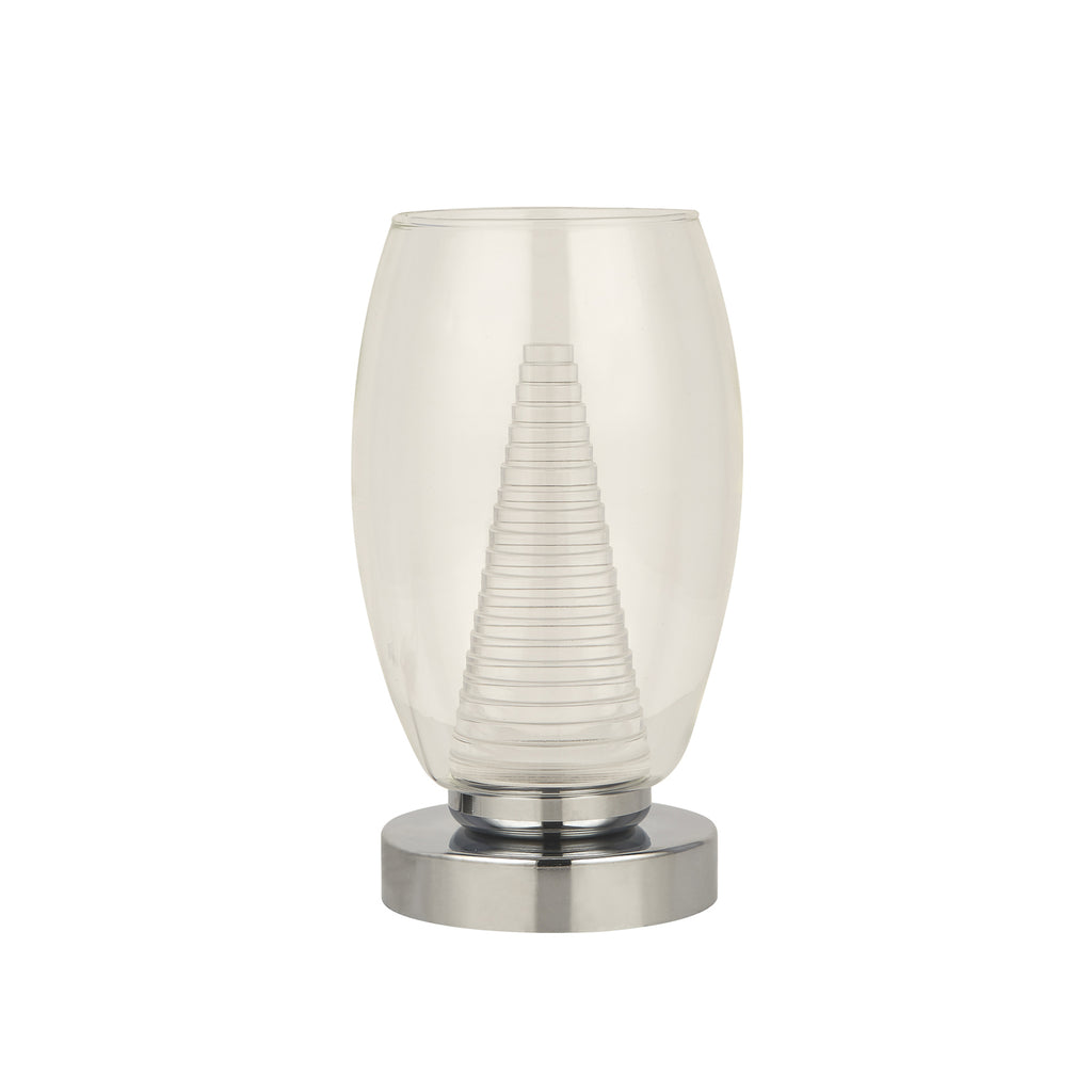 Bakside av LED bordlampe Cyclone glass krom/klar