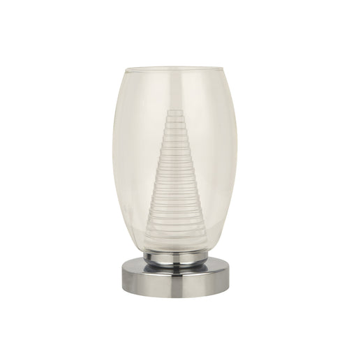 Bakside av LED bordlampe Cyclone glass krom/klar