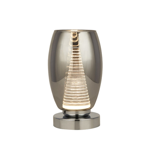LED bordlampe Cyclone glass krom/røykfarget forfra