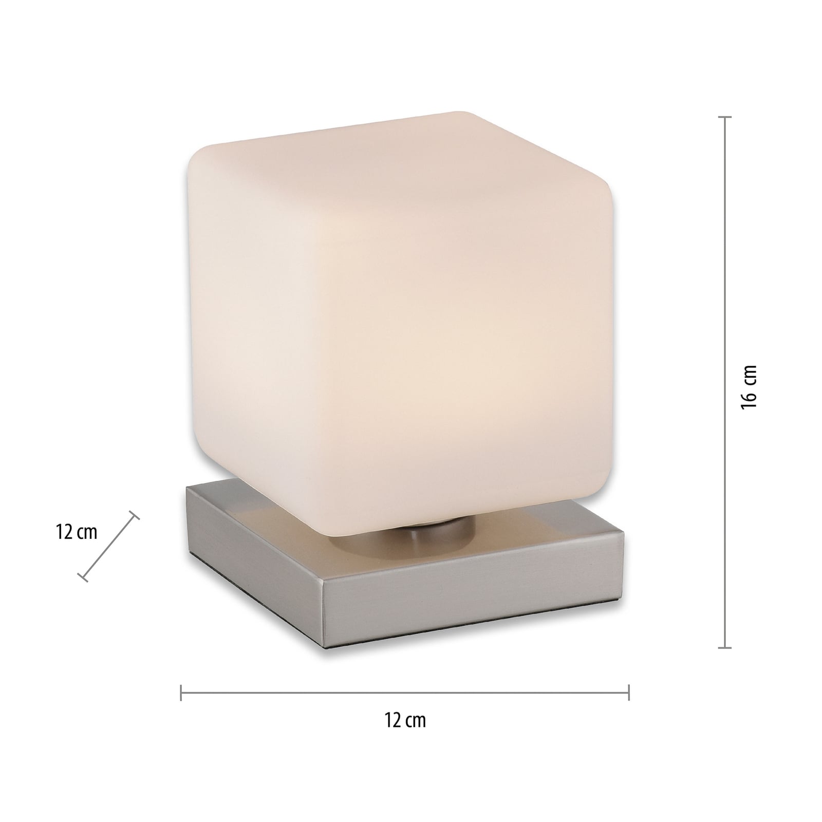 LED bordlampe Dadoa glass dimbar 12x12 cm 7W med påslått lys