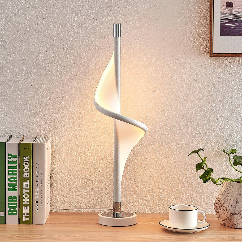 LED-bordlampe Edano dimbar hvit tekstil 60 cm forfra