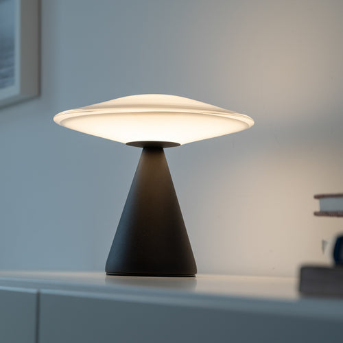 LED bordlampe Elipsa dimbar glass hvit/svart bakside