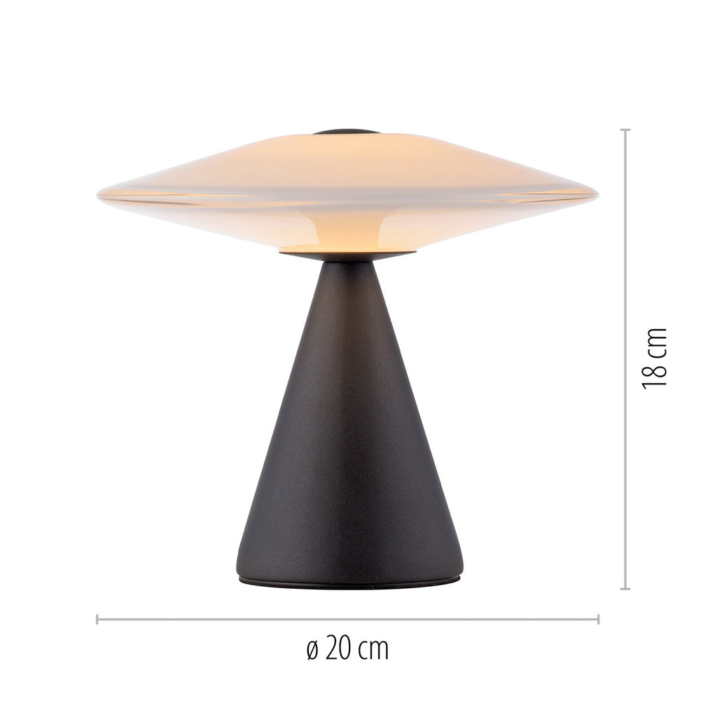 LED bordlampe Elipsa dimbar glass hvit/svart detalj av touchdimmer