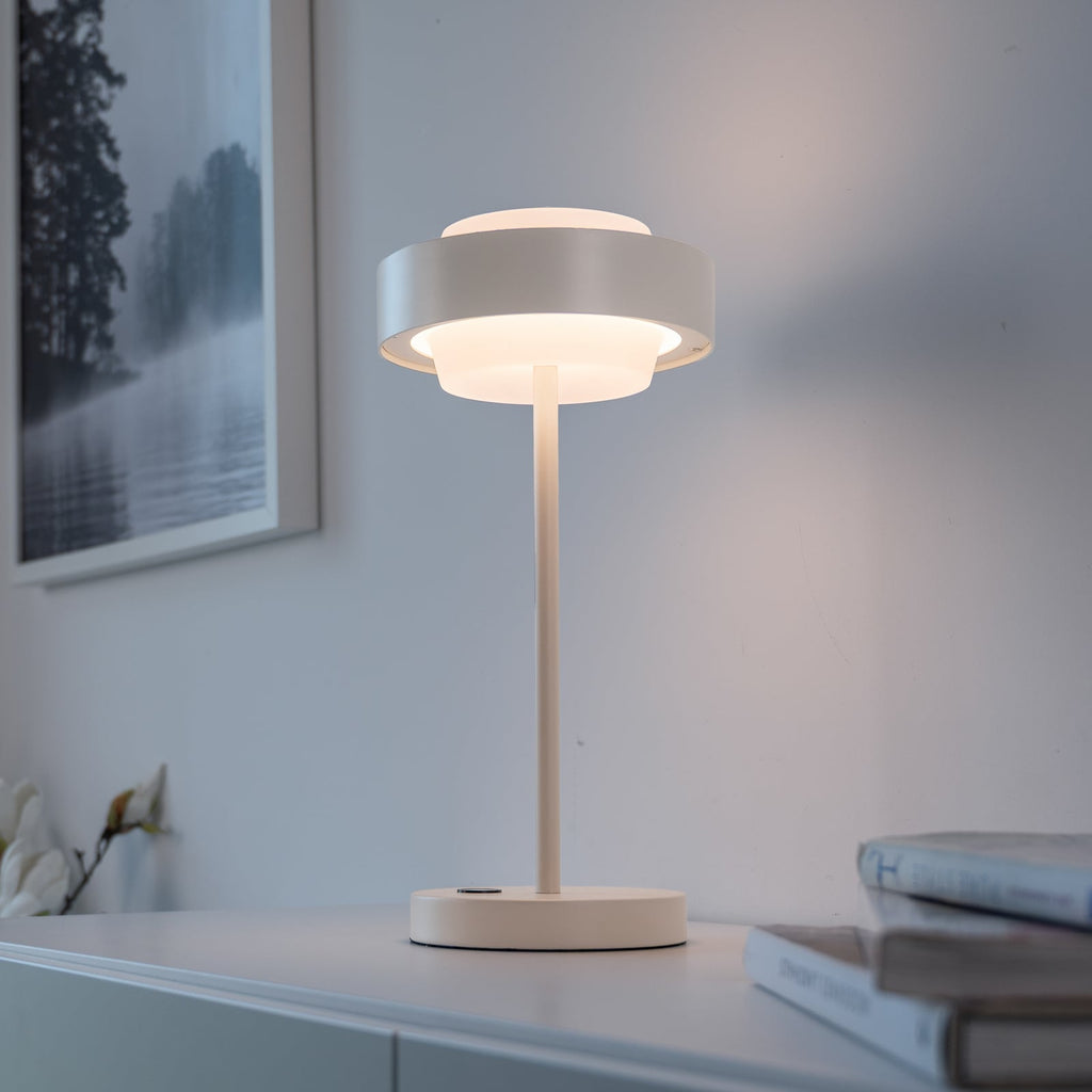 LED bordlampe Elmo detalj av touchdimmer i beige metall
