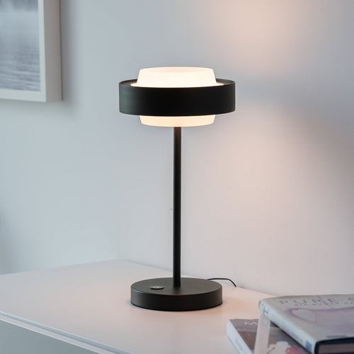 LED bordlampe Elmo dimbar metall og glass svart forfra