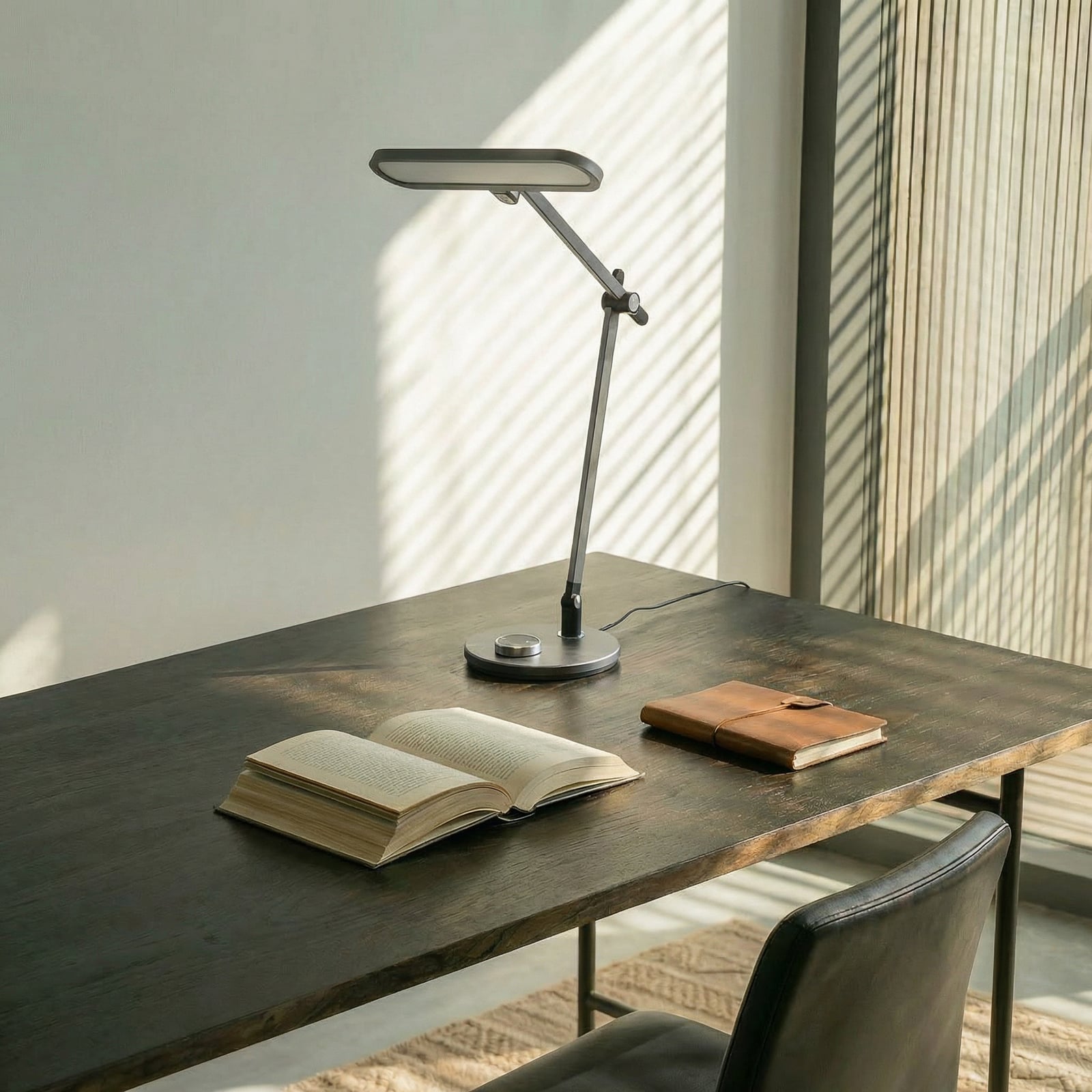 LED bordlampe Elvir dimbar CCT aluminium 53 cm grå detalj av lampehode