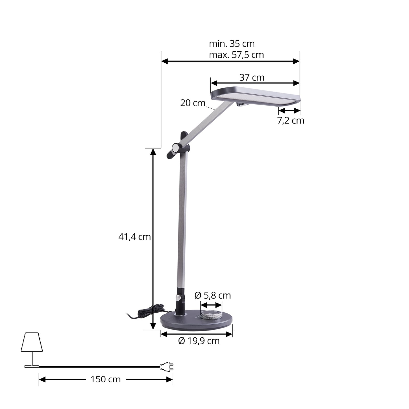 LED bordlampe Elvir dimbar CCT aluminium 53 cm grå nærbilde av touchdimmer