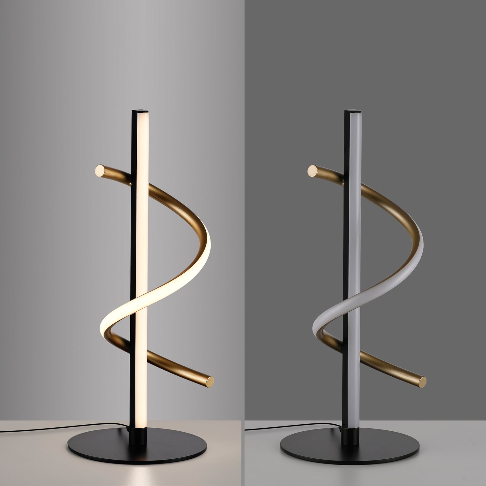 LED bordlampe Emanda svart-messing helhetsbilde