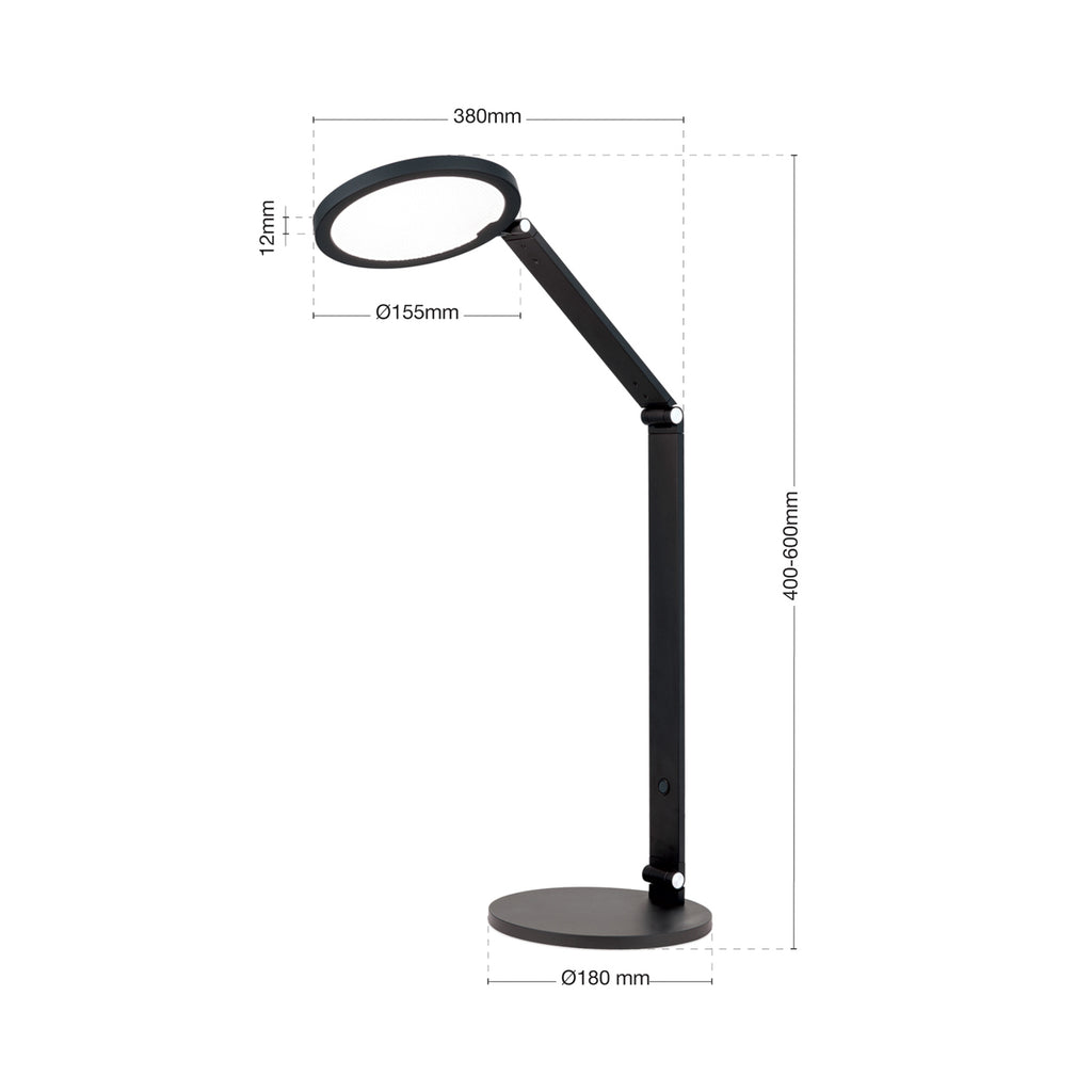 Nærbilde av LED bordlampe Fati svart aluminium