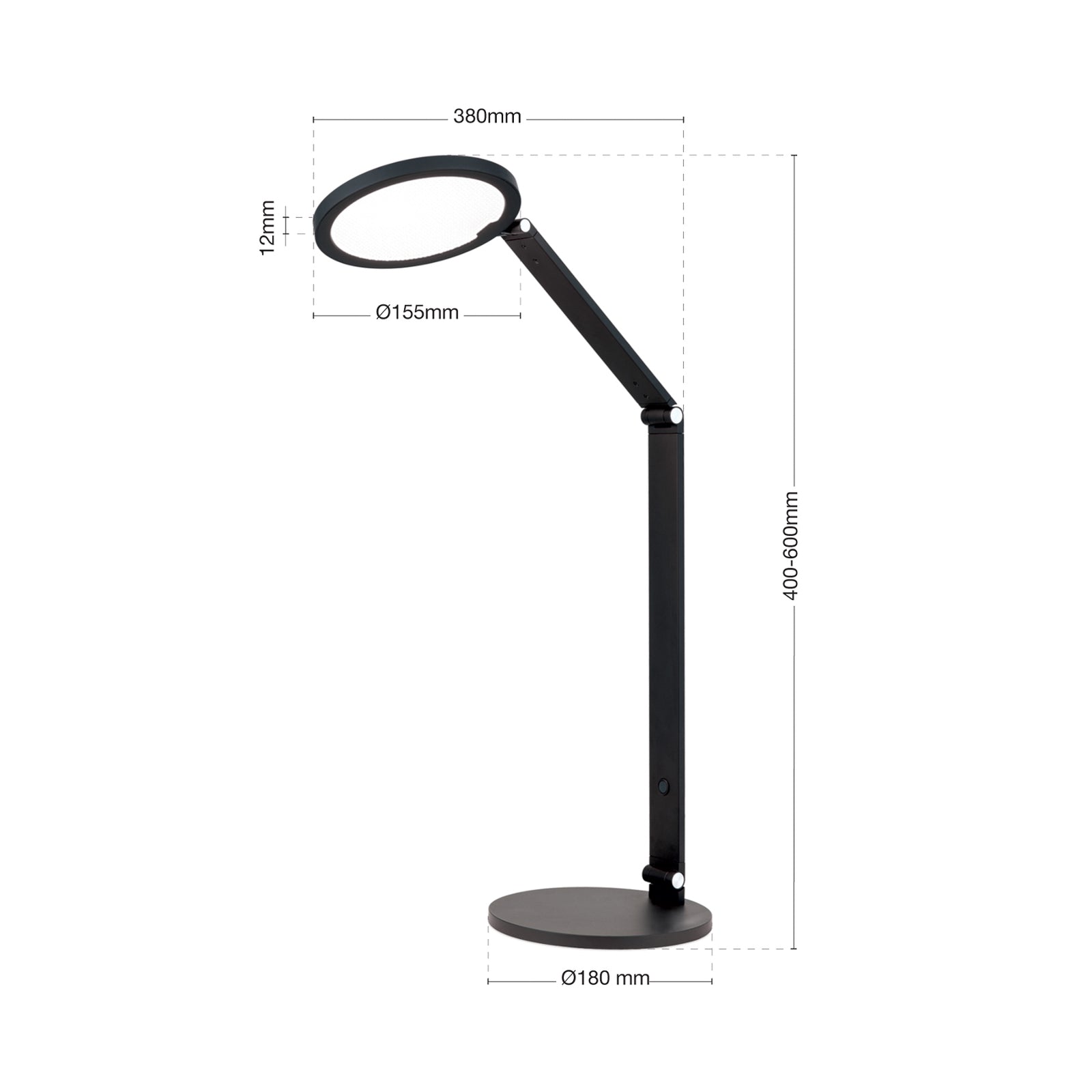 Nærbilde av LED bordlampe Fati svart aluminium