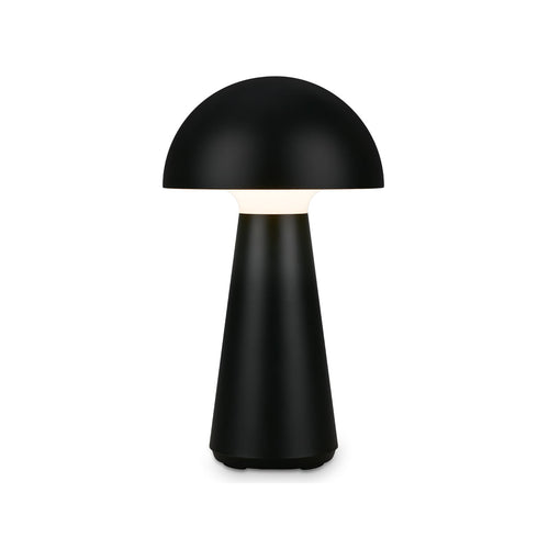 LED bordlampe Fungo oppladbar dimbar svart IP44 Ø16 cm forfra