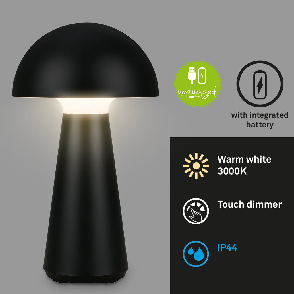 Nærbilde av LED bordlampe Fungo med varmt hvitt lys