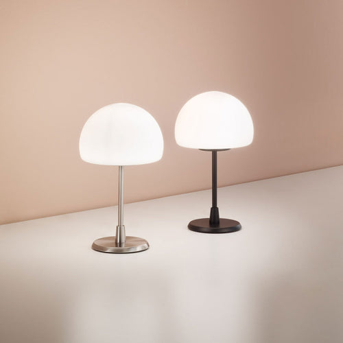 LED bordlampe Gaia med berøringsdimmer krom Ø15 cm detalj av glass og metall