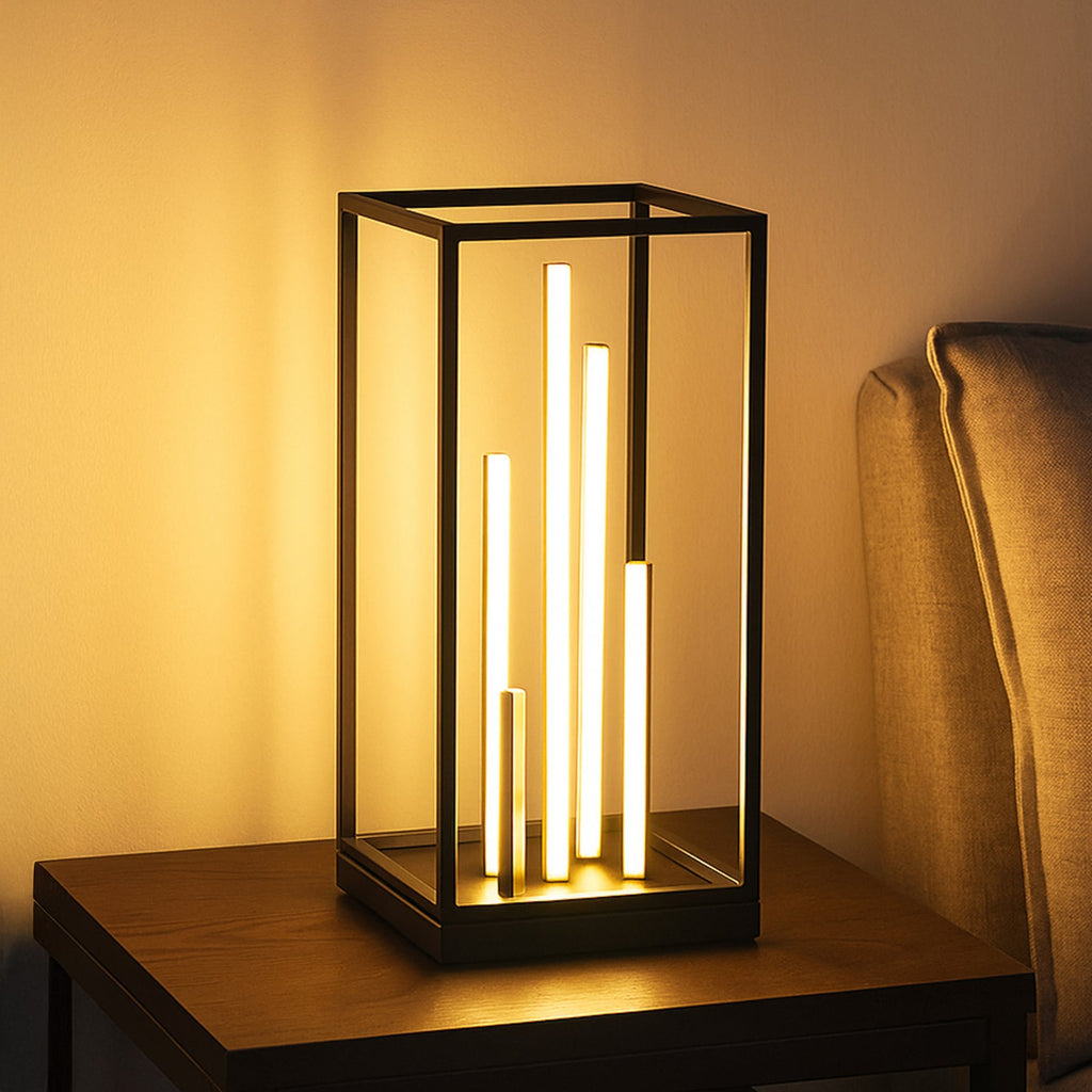 LED bordlampe Grid svart/gull metall CCT dimbar forfra