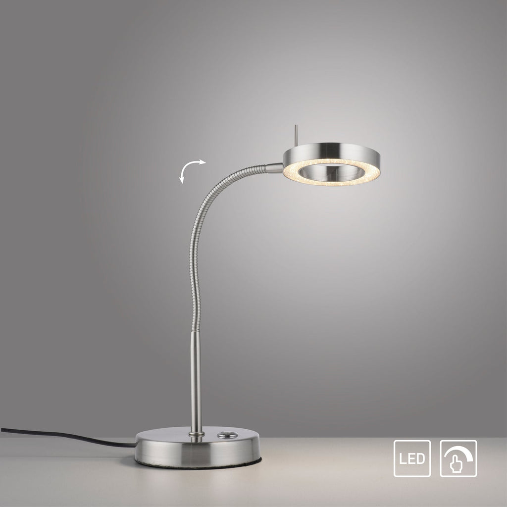 LED bordlampe Hensko fleksarm dimbar stål 4W med lys på