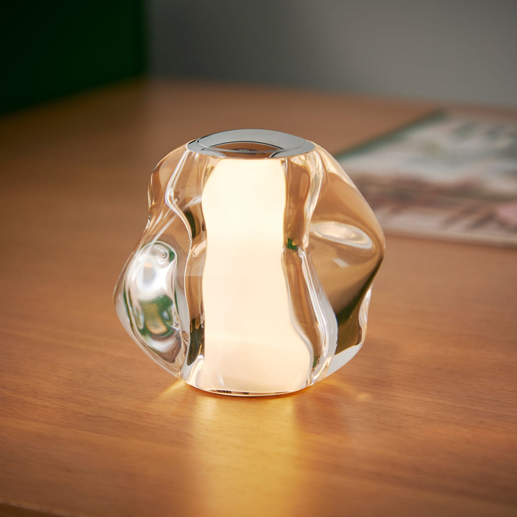 LED bordlampe Ice Ball oppladbar dimbar krom forfra