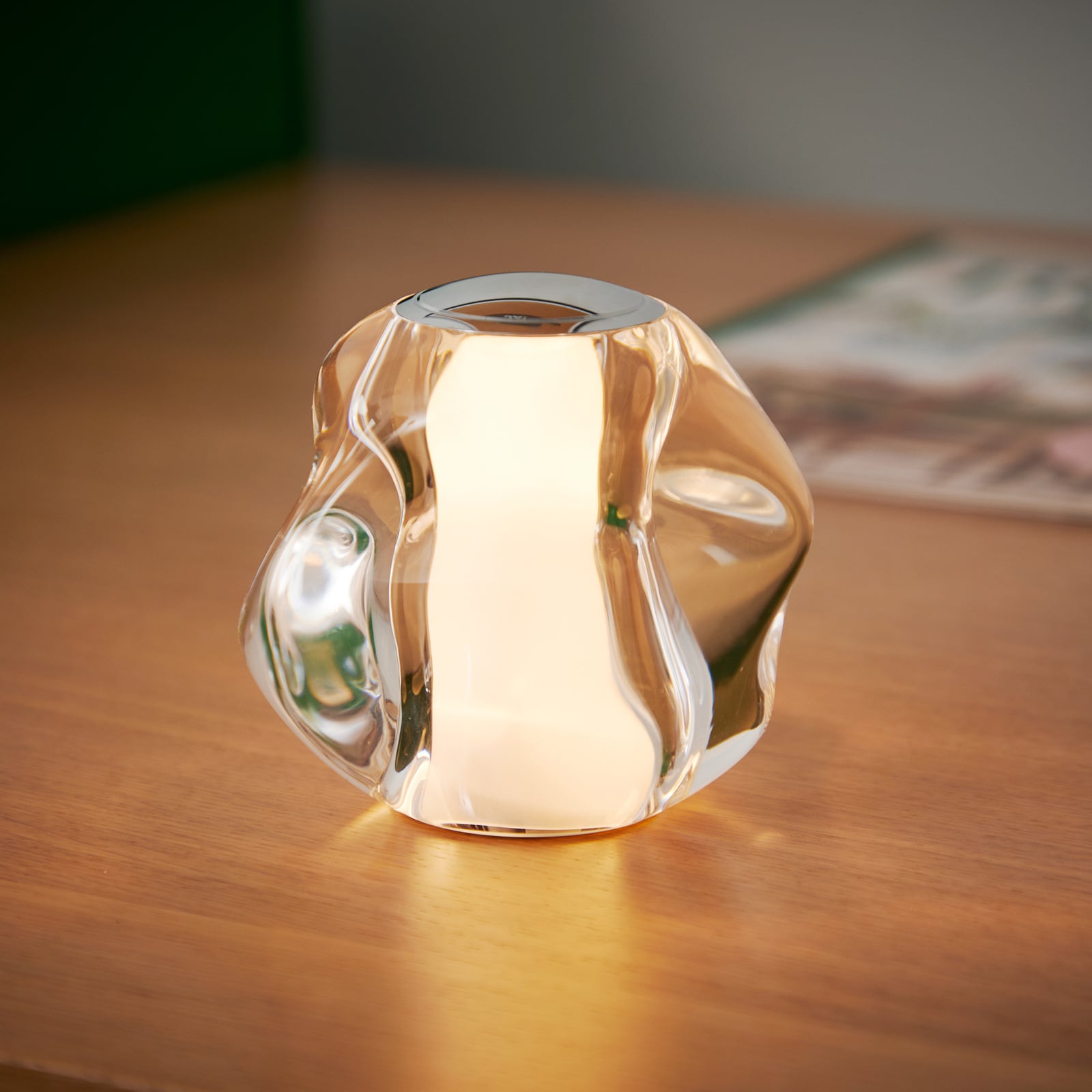 LED bordlampe Ice Ball oppladbar dimbar krom forfra