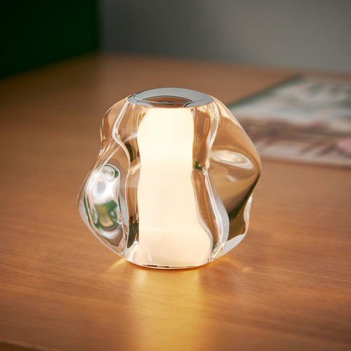 LED bordlampe Ice Ball oppladbar dimbar krom forfra