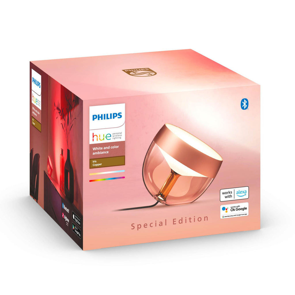 Detalj av LED bordlampe Iris WACA dimbar kobber RGB Zigbee Philips Hue