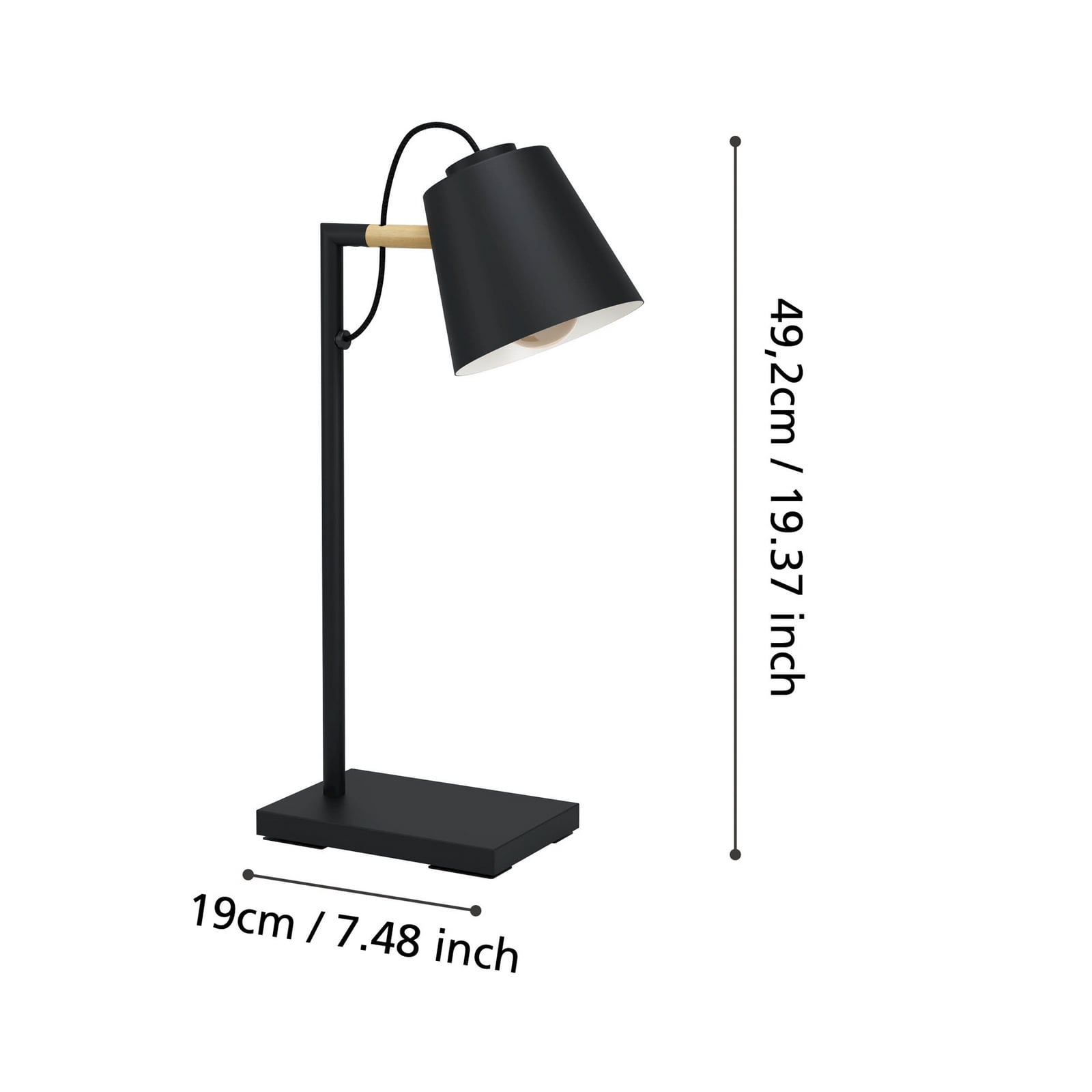 LED bordlampe Lacey-QI berøringsdimmer stål/tre 50 cm detalj av lampehode