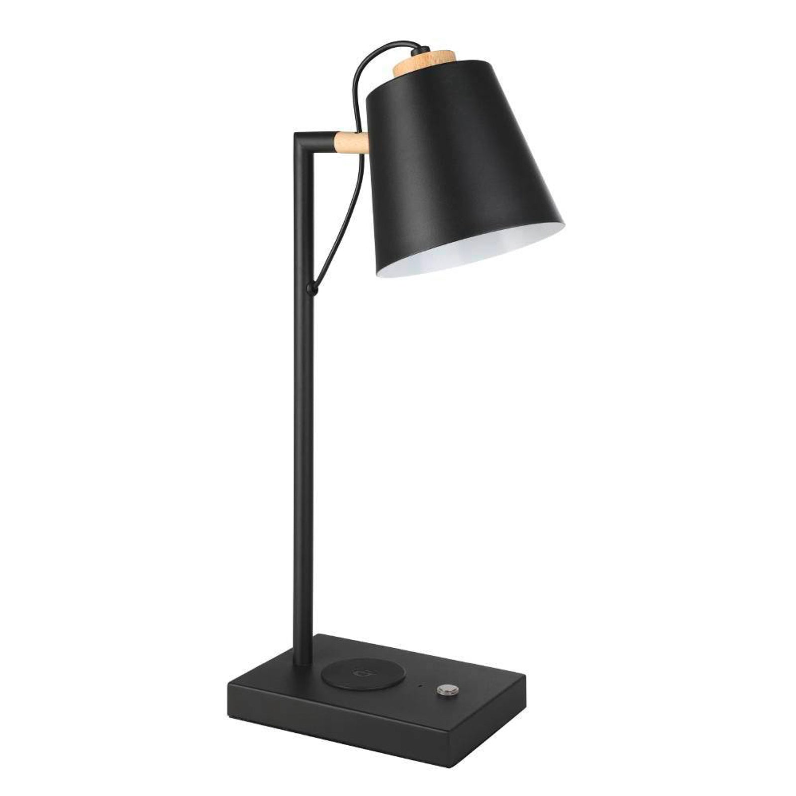 LED bordlampe Lacey-QI berøringsdimmer stål/tre 50 cm montert på bord