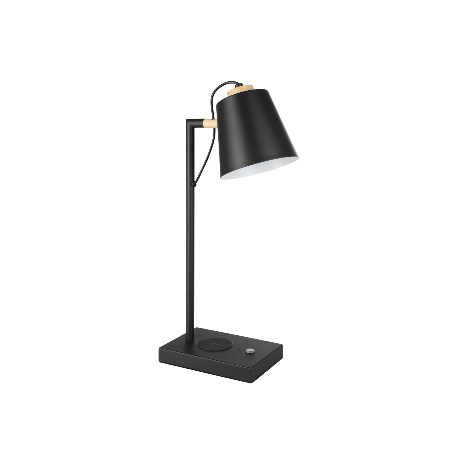 LED bordlampe Lacey-QI berøringsdimmer stål/tre 50 cm nærbilde av berøringsdimmer