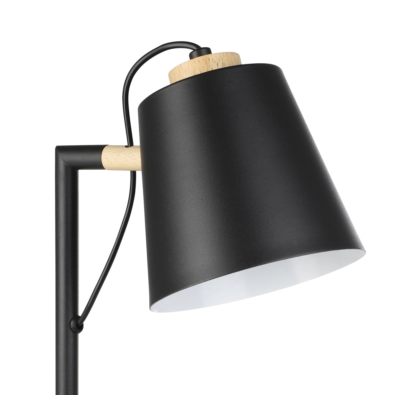 LED bordlampe Lacey-QI berøringsdimmer stål/tre 50 cm nærbilde av QI-ladeflate
