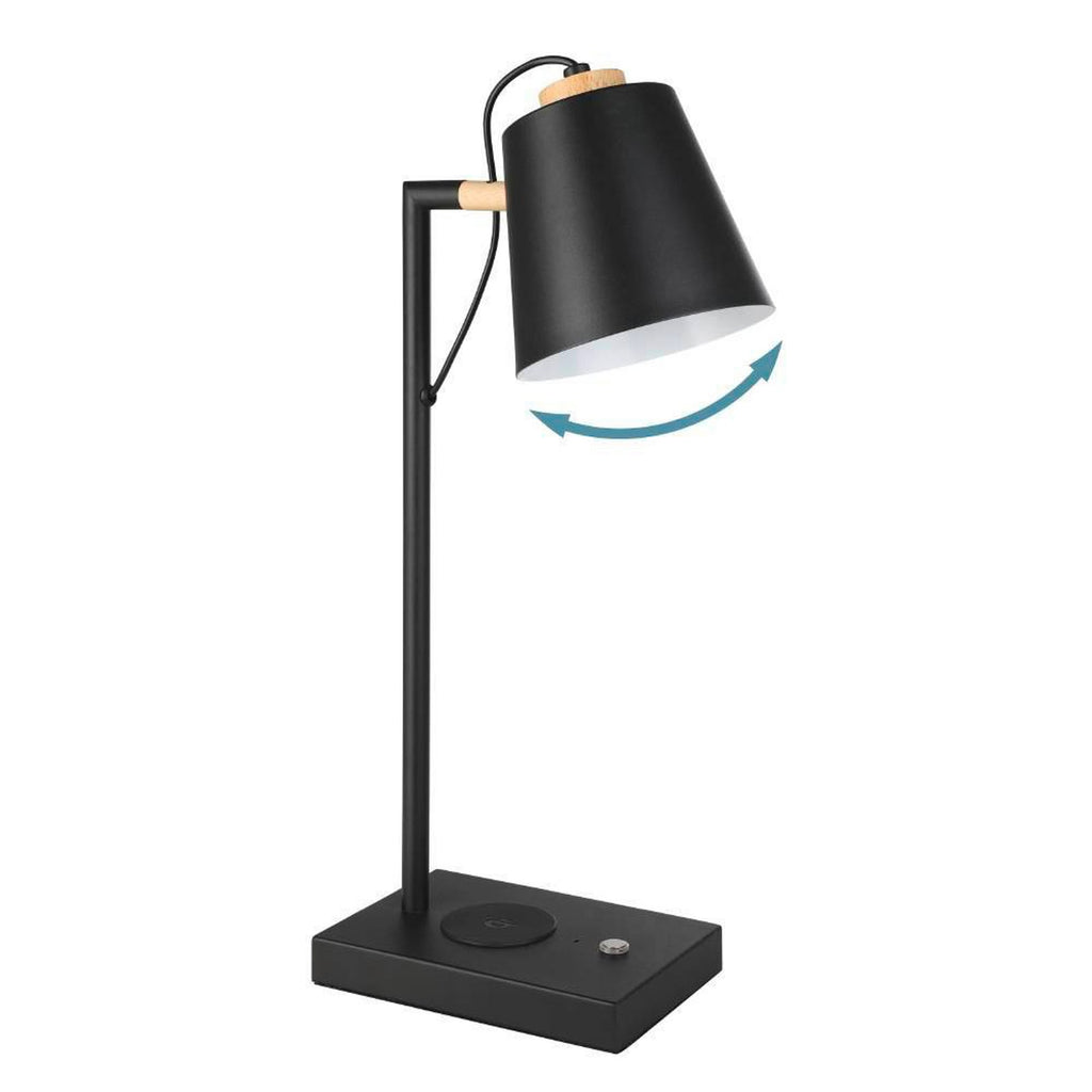 LED bordlampe Lacey-QI berøringsdimmer stål/tre 50 cm med justerbar skjerm