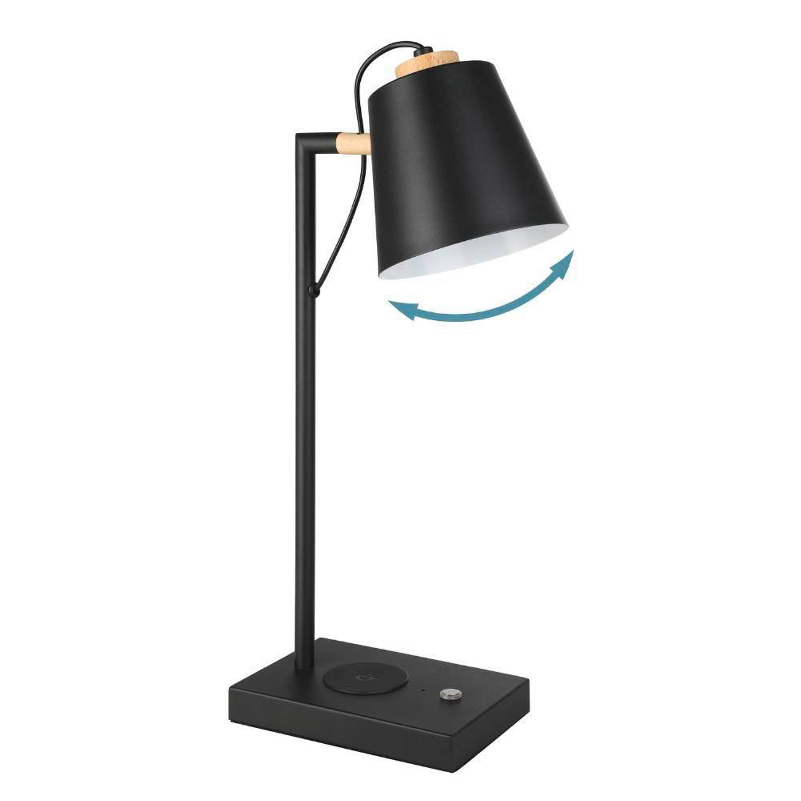 LED bordlampe Lacey-QI berøringsdimmer stål/tre 50 cm med justerbar skjerm