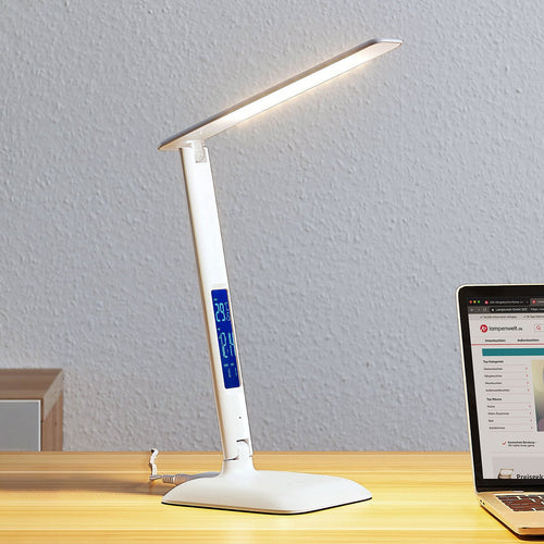 LED bordlampe Ludmilla dimbar CCT med display 34 cm hvit forfra