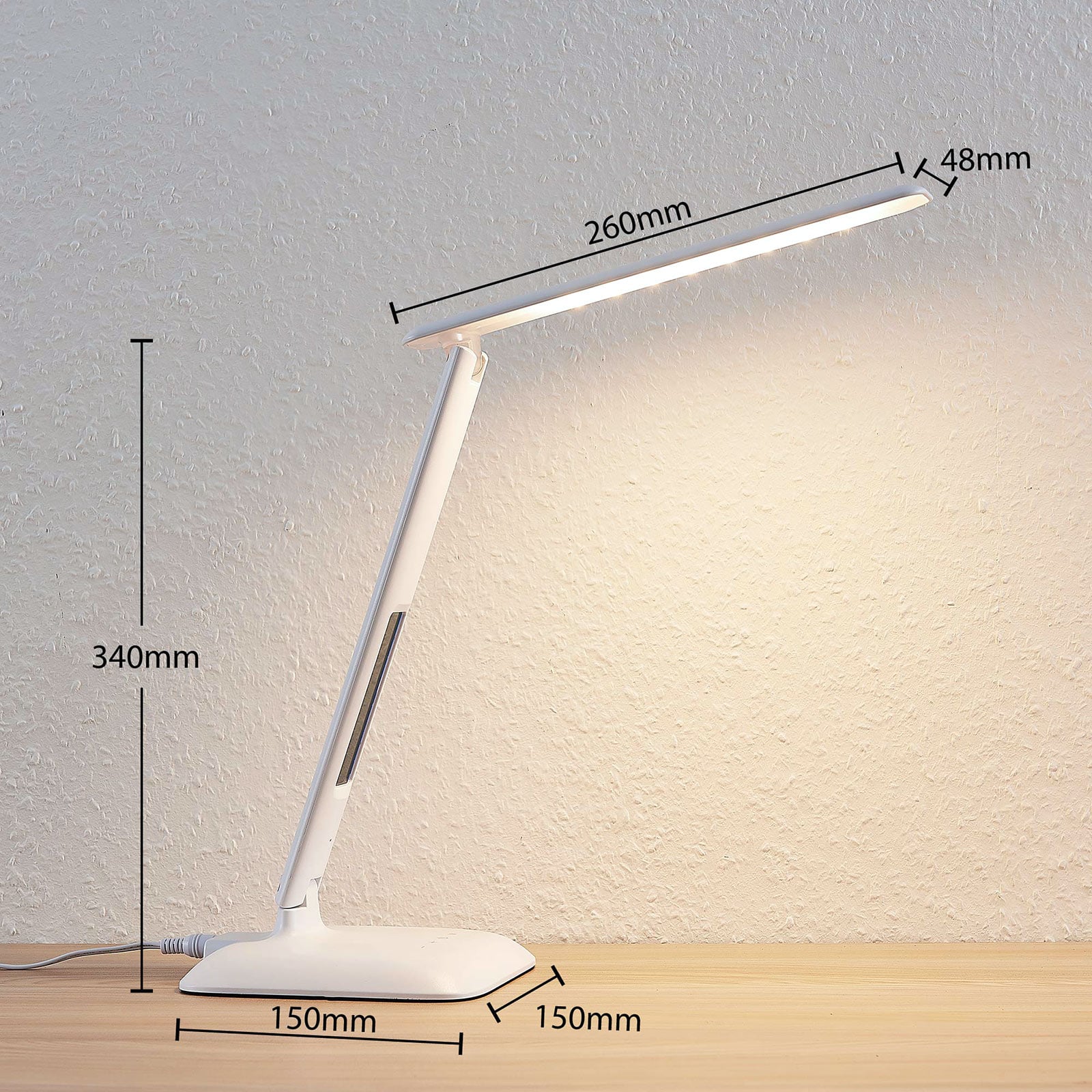 Detalj av LED bordlampe Ludmilla dimbar CCT med display 34 cm hvit