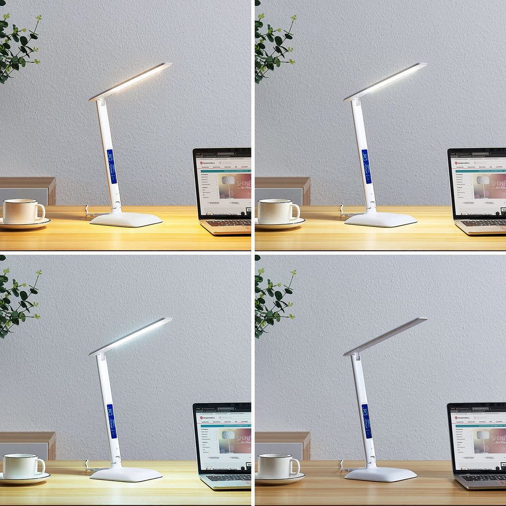 LED bordlampe Ludmilla dimbar CCT med display 34 cm hvit sett fra siden