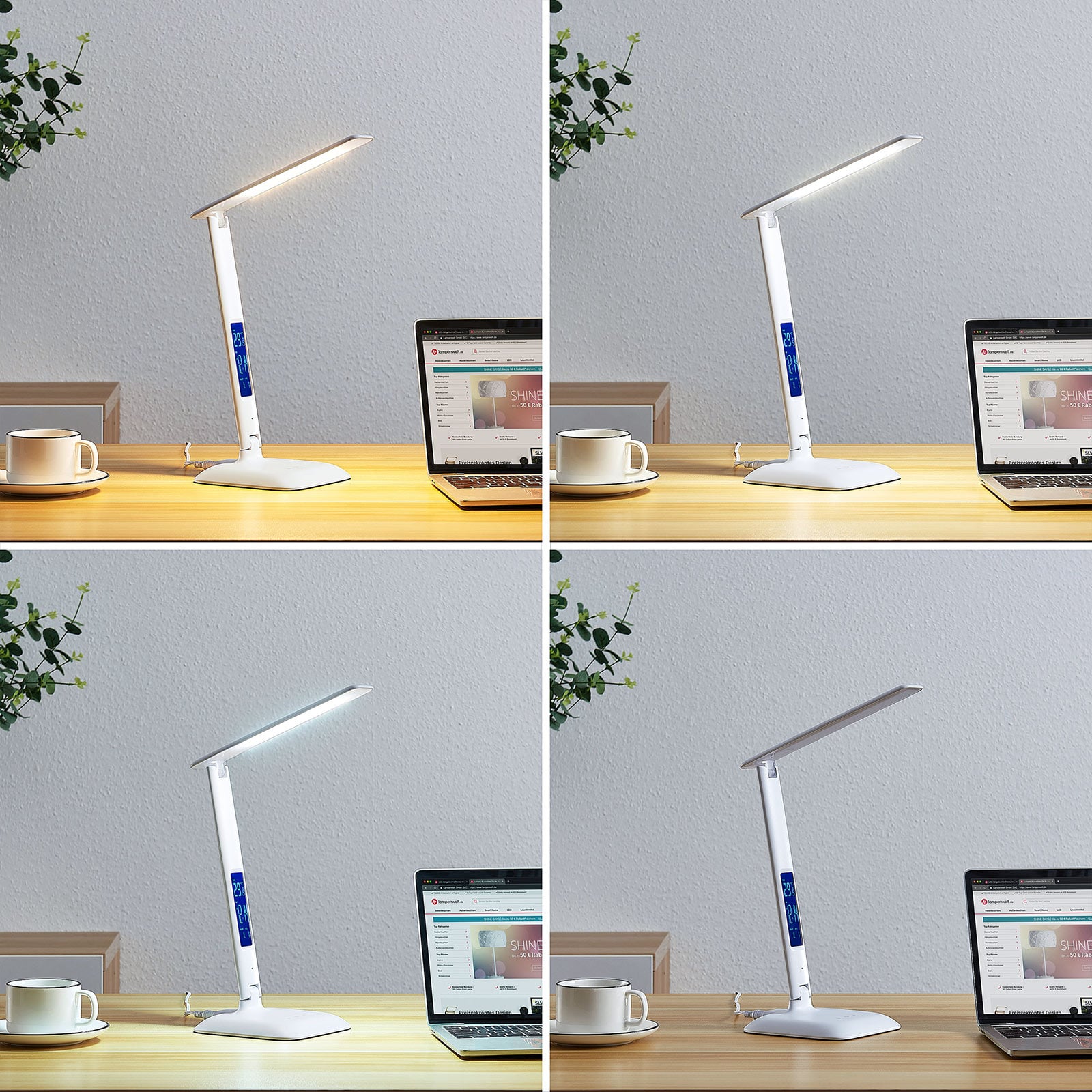 LED bordlampe Ludmilla dimbar CCT med display 34 cm hvit sett fra siden