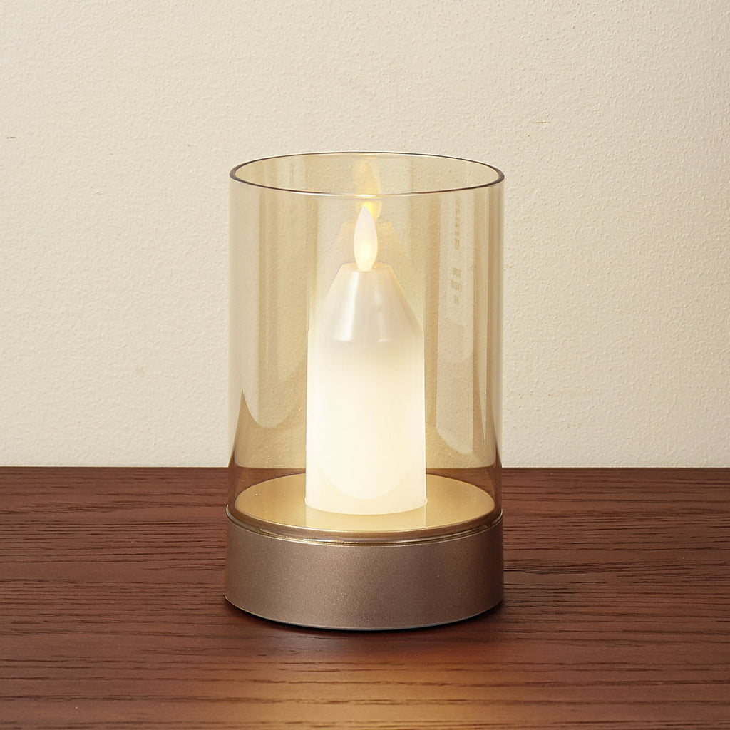 LED-bordlampe Lumana oppladbar dimbar amber glass Ø8,5 cm forfra