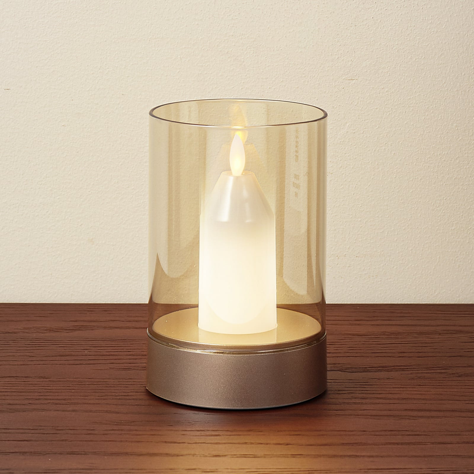 LED-bordlampe Lumana oppladbar dimbar amber glass Ø8,5 cm forfra