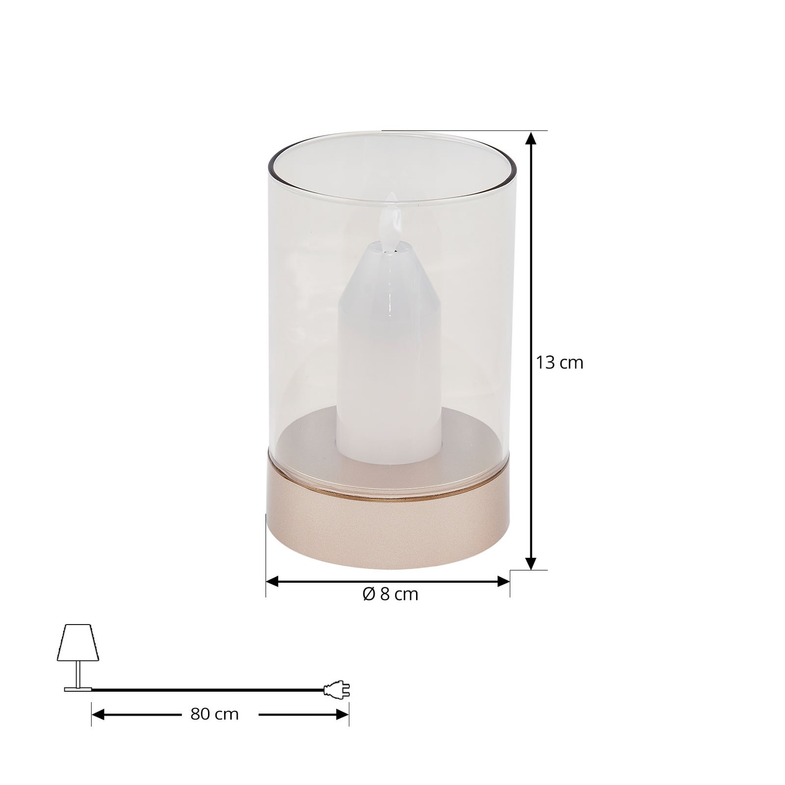 LED-bordlampe Lumana oppladbar dimbar amber glass Ø8,5 cm nærbilde av geststyring