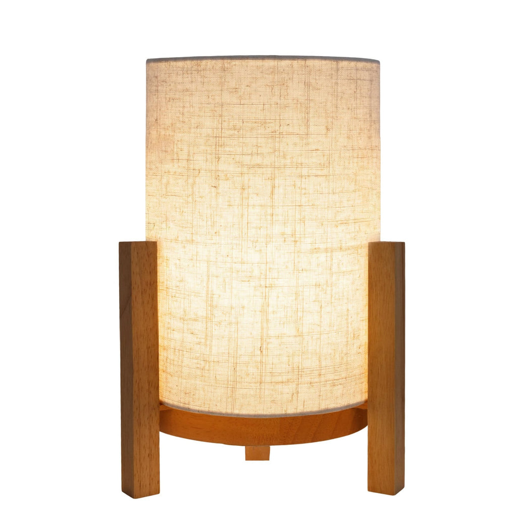 LED-bordlampe Madita oppladbar tre/tekstil Ø21 cm forfra