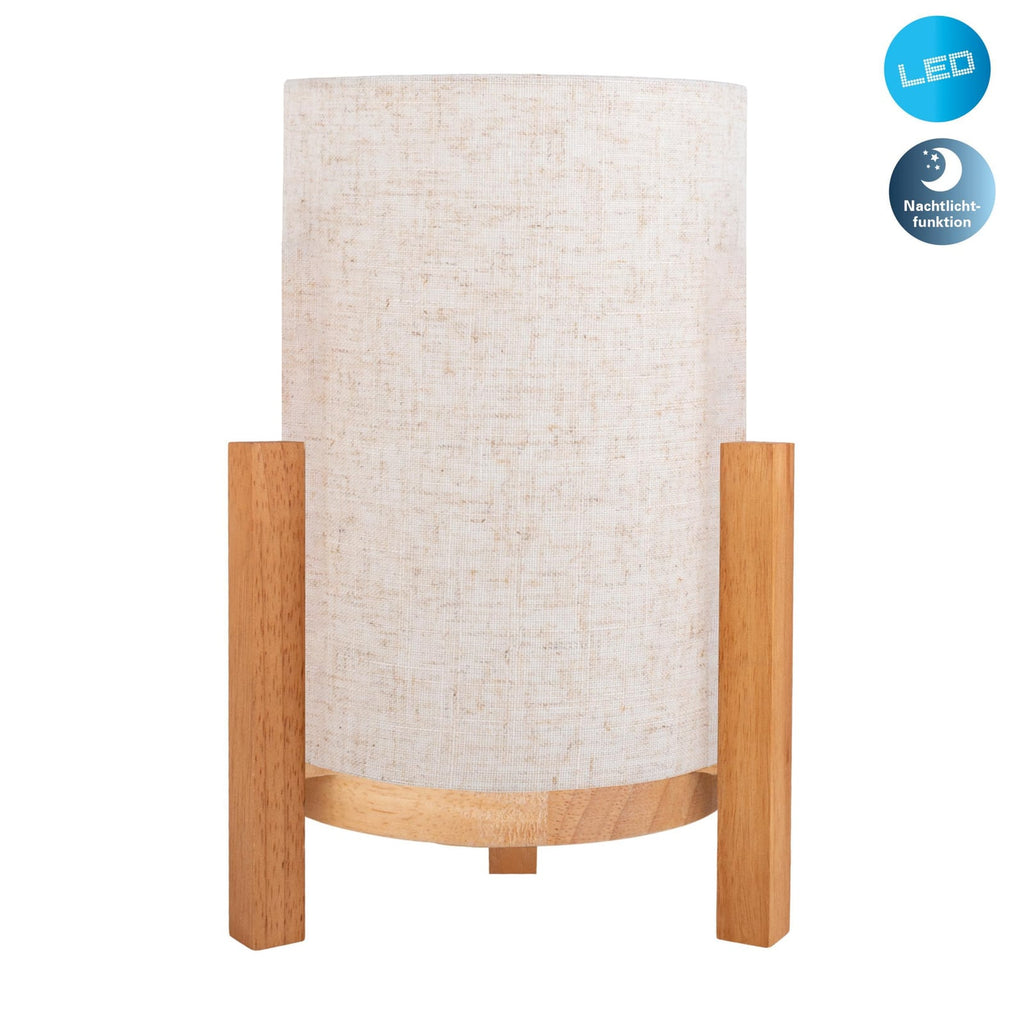 LED-bordlampe Madita oppladbar tre/tekstil Ø21 cm detalj av berøringssensor