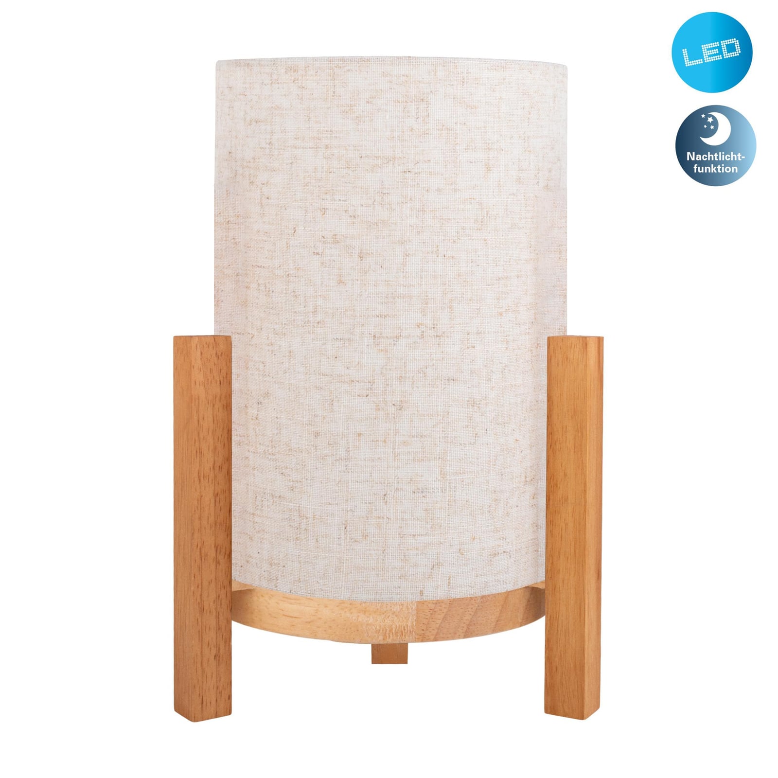 LED-bordlampe Madita oppladbar tre/tekstil Ø21 cm detalj av berøringssensor