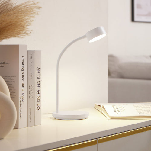 LED bordlampe Maori hvit metall CCT dimbar USB forfra