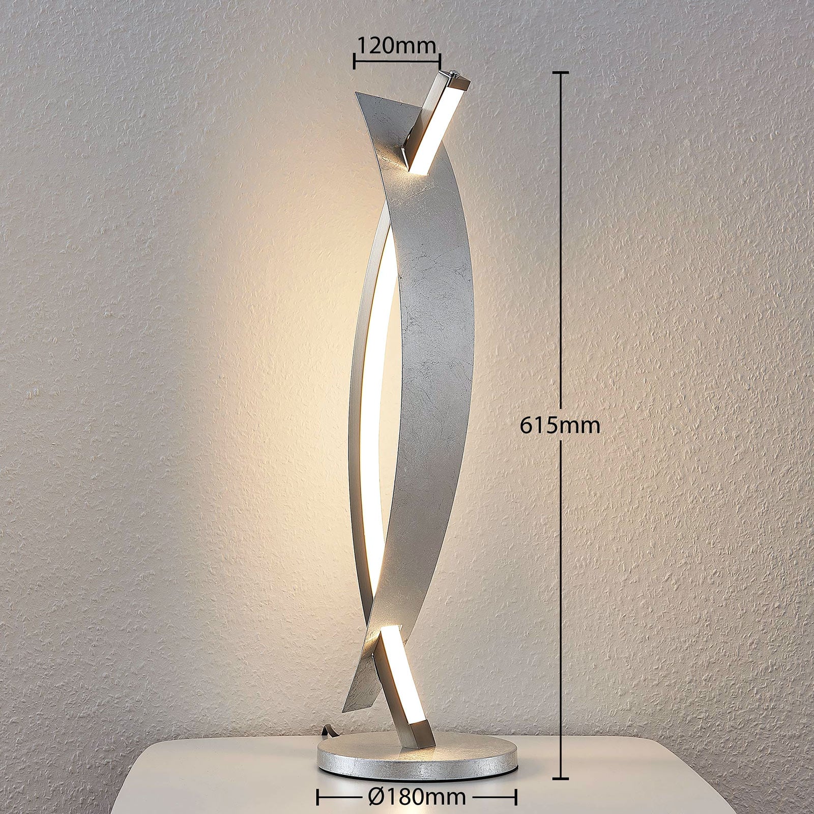 LED bordlampe Marija sølvfarget sideprofil